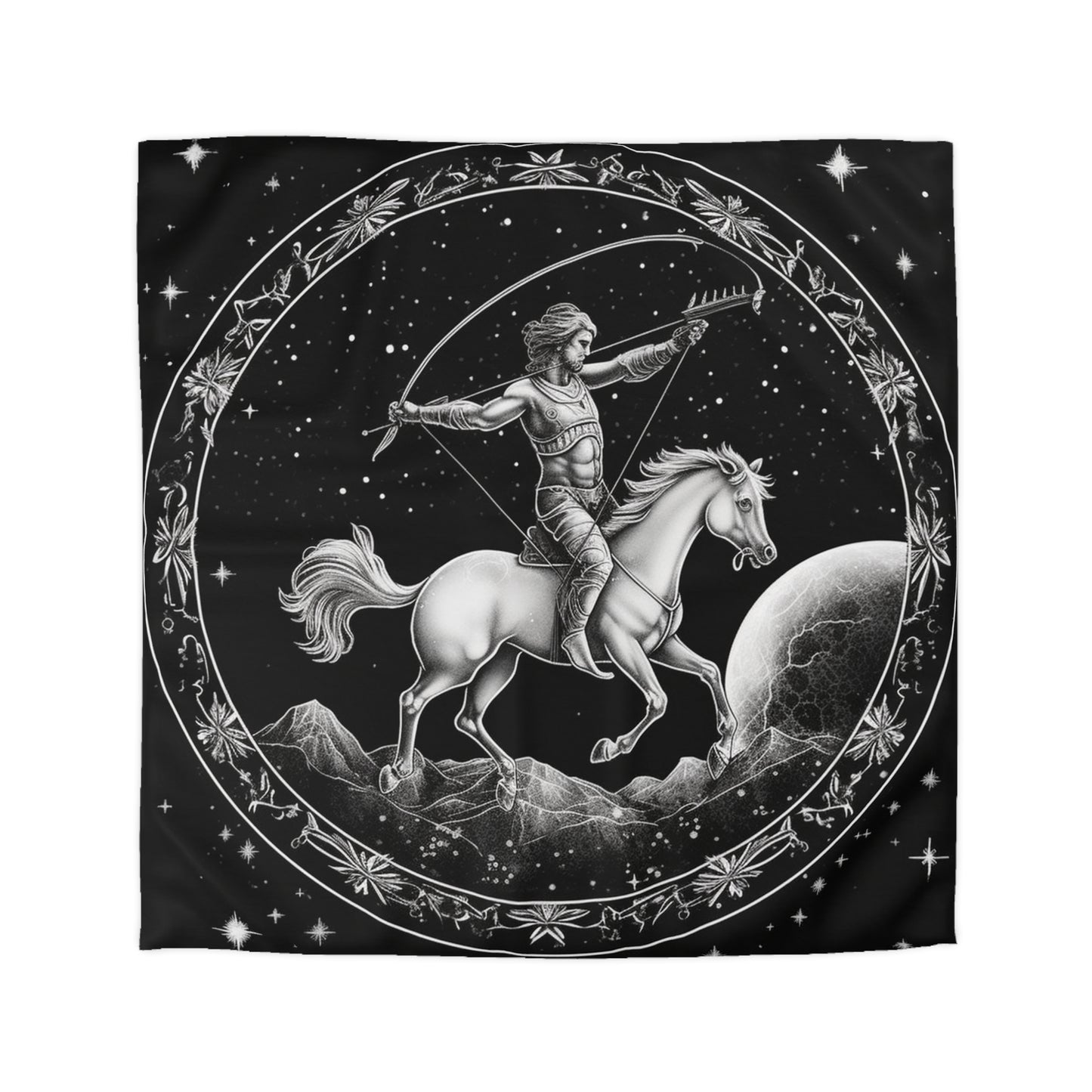 Diseño de arquero blanco y negro del zodiaco Sagitario - Funda nórdica de microfibra