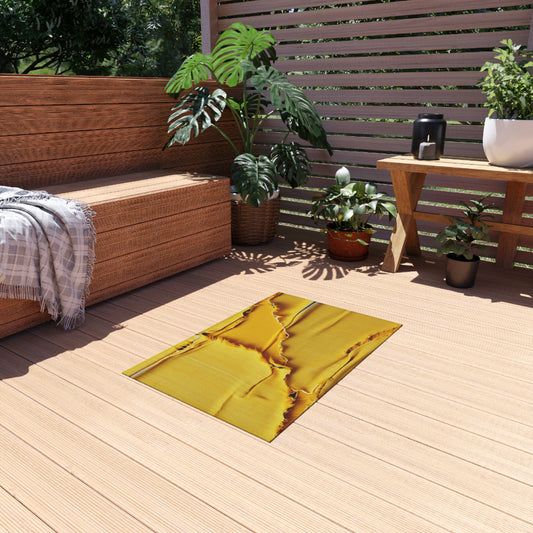 Banana Yellow Lemon: Bold Distressed, Denim-Inspired Fabric - Outdoor Rug