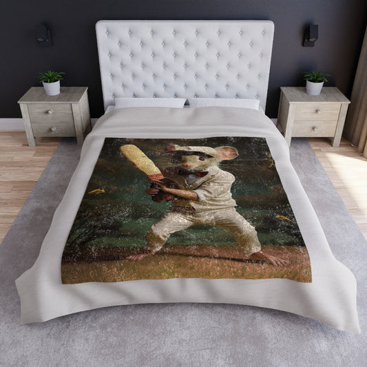 Mouse Cricket Batting, Wicket, Ball Hitting Stump, Howzat Moment - Crushed Velvet Blanket