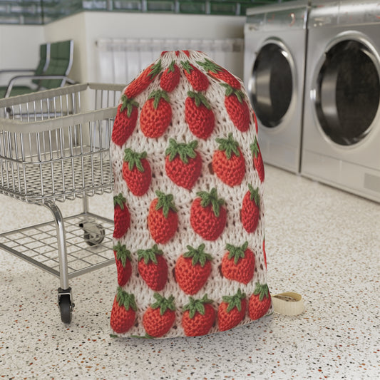 Strawberry Traditional Japanese, Crochet Craft, Fruit Design, Red Berry Pattern - Laundry Bag