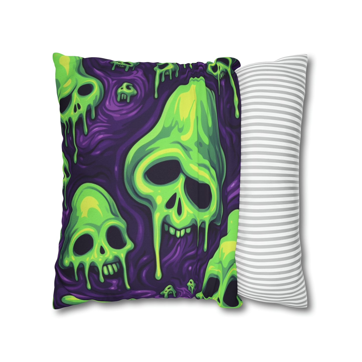 Halloween Slime Skull Green Skeletons Scary Horror Pattern - Spun Polyester Square Pillow Case