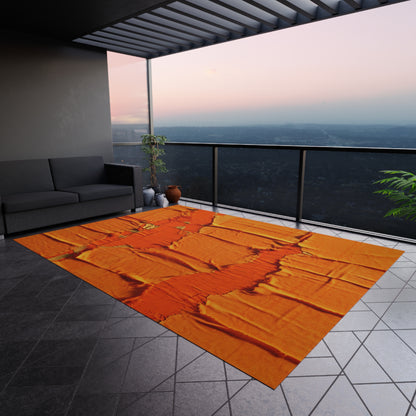 Fiery Citrus Orange: Edgy Distressed, Denim-Inspired Fabric - Outdoor Rug