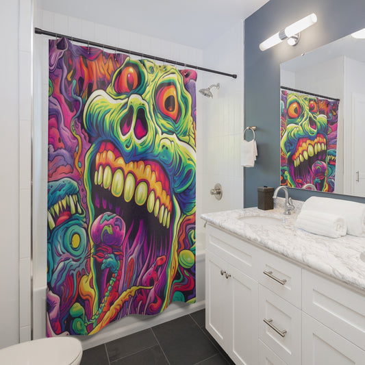 Super trippy and psychedelic Skull, Shower Curtains