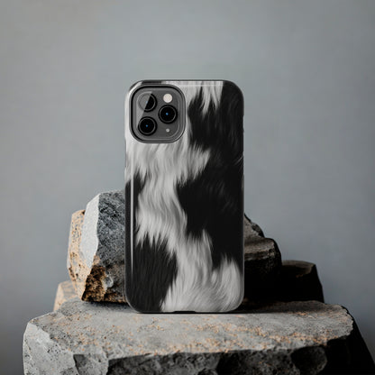 Cowhide on Hair Leather - Black and White - Designer Style - Tough Phone Cases