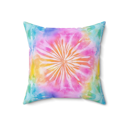 Boho Beach Vibe Pastel Hues Tie-Dye Pattern Design Spun Polyester Square Pillow