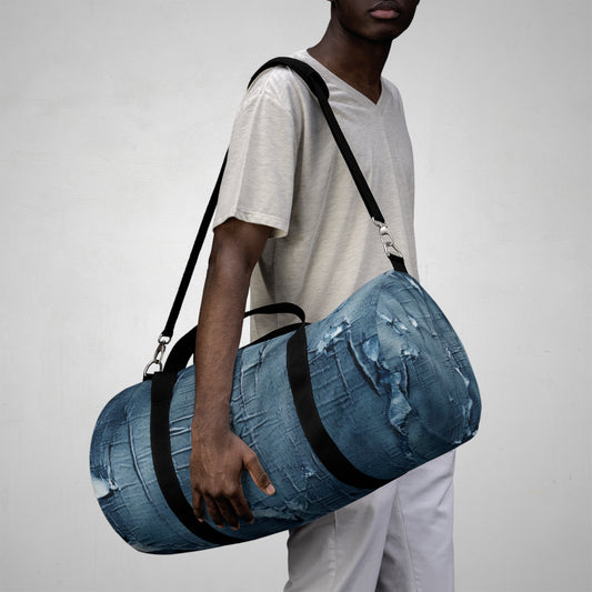 Distressed Blue Denim-Look: Edgy, Torn Fabric Design - Duffel Bag