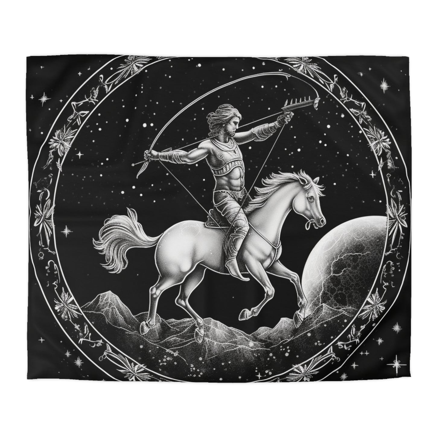 Diseño de arquero blanco y negro del zodiaco Sagitario - Funda nórdica de microfibra