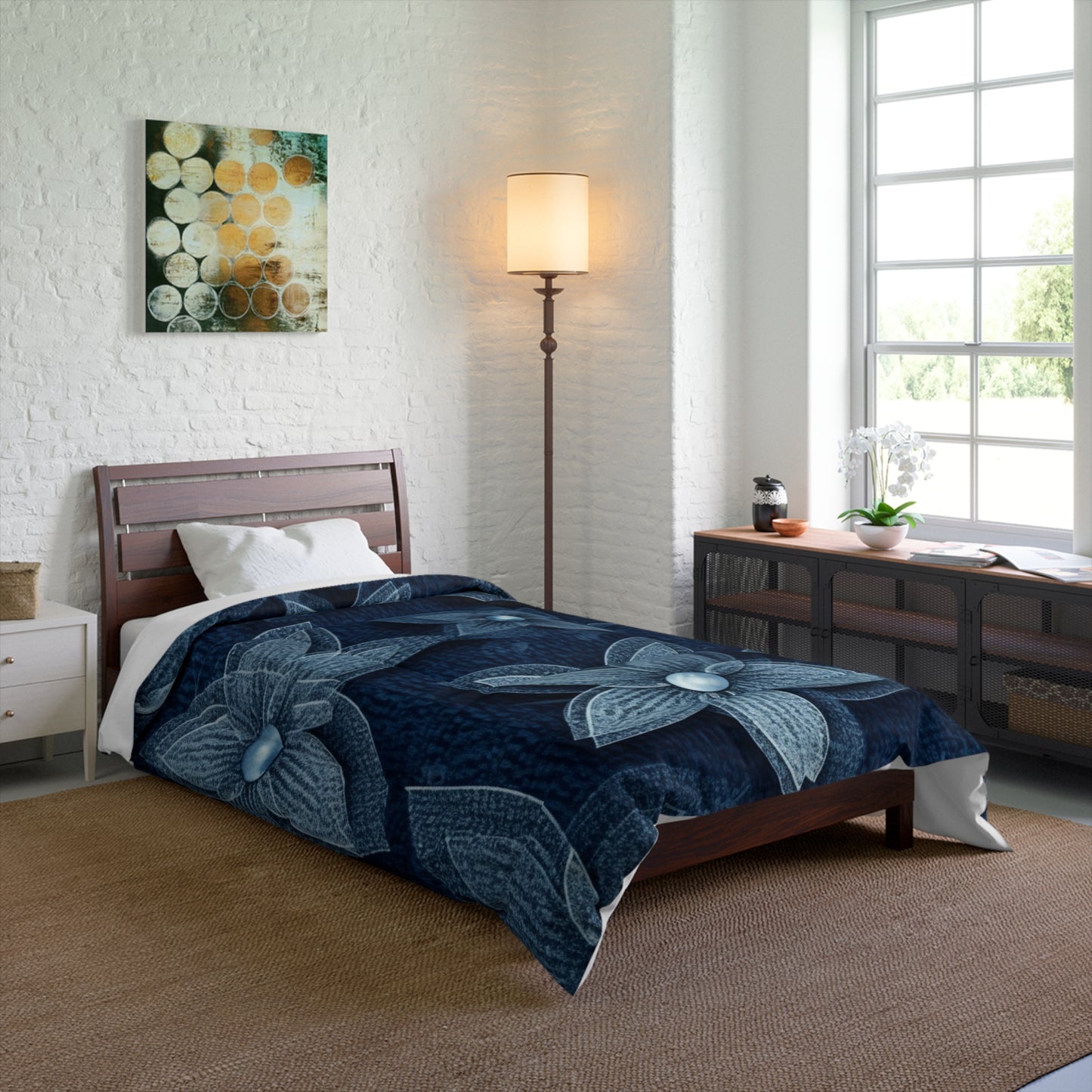 Hawaiian Flower Design - Denim-Inspired Decor Piece - Comforter