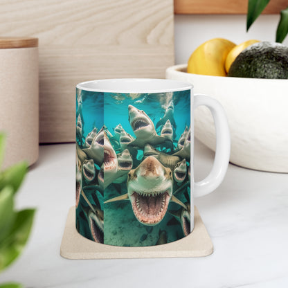 Laughing Lemon Sharks: Joyful Sea Jaws Ocean Deep - Ceramic Mug 11oz