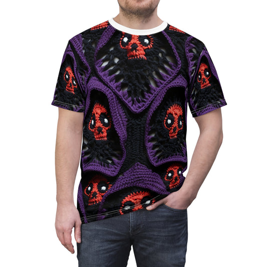 Grim Reaper Crochet Halloween Fright Scare Ghoul Fantasy Horror - Camiseta unisex cortada y cosida (AOP)