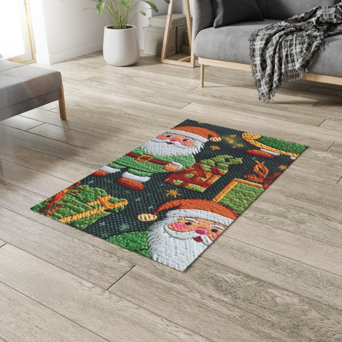 Christmas Santa Claus - Embroidered Presents - Festive Winter Wonderland - Deck the Halls Design - Dobby Rug