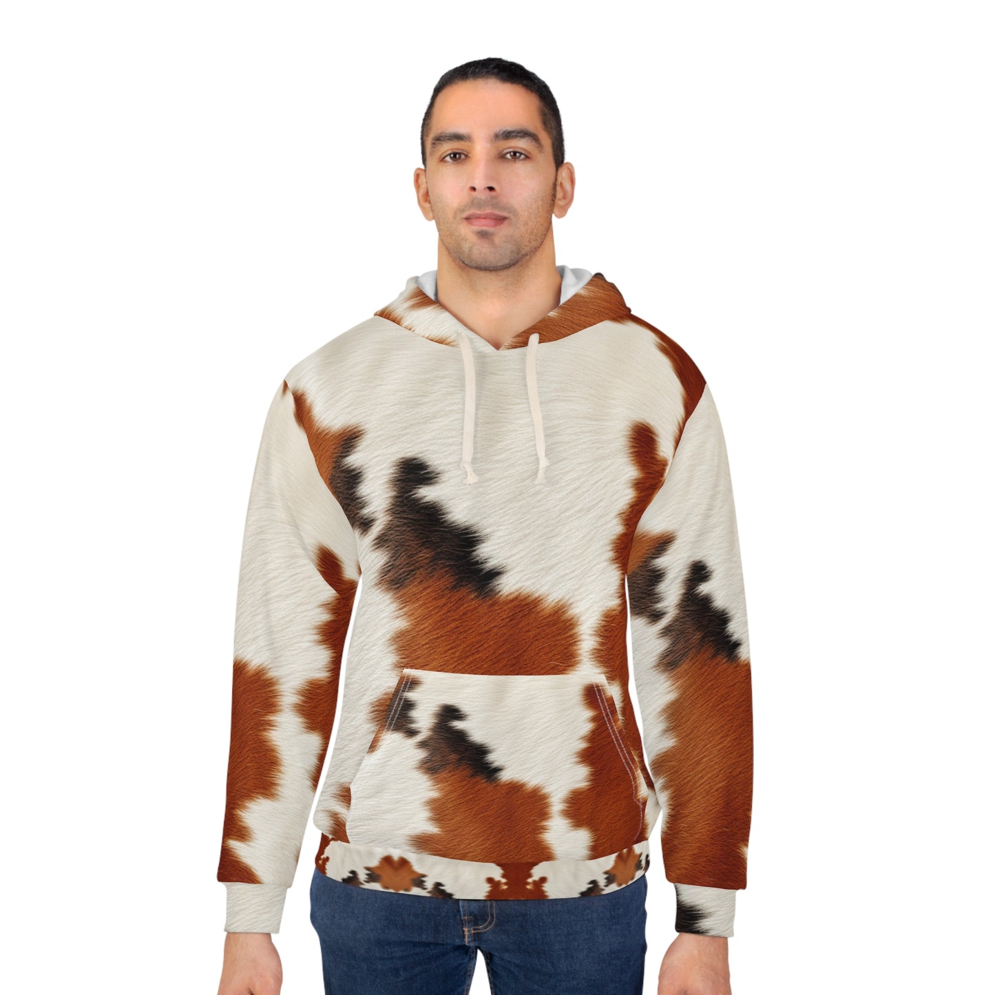 Hair Cowhide Leather Natural Design Tough Durable Rugged Style - Unisex Pullover Hoodie (AOP)