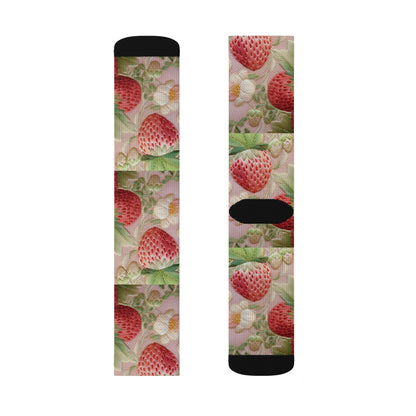 Red Berry Strawberries - Embroid Fruit - Healthy Crop Feast Food Design - Sublimation Socks