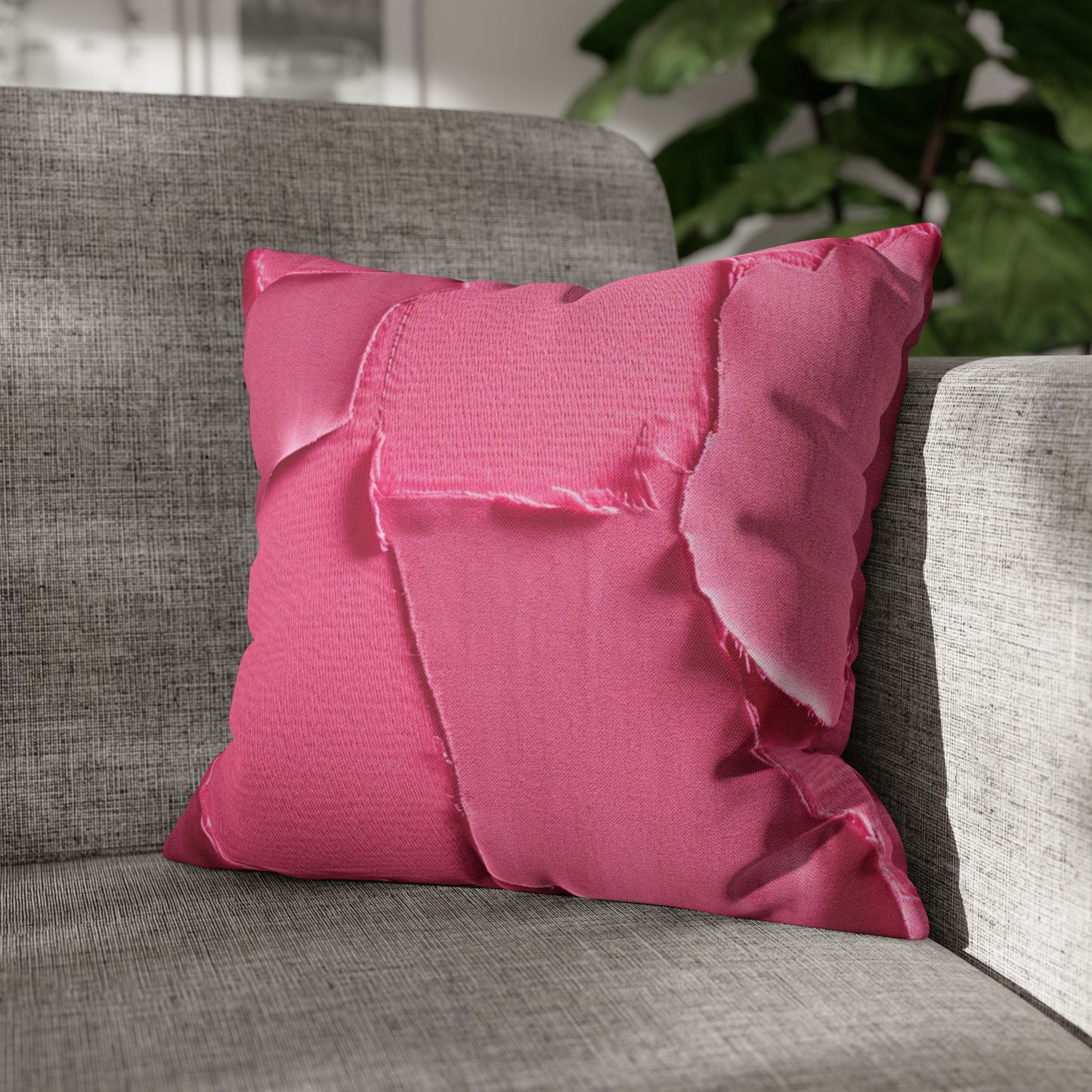 Distressed Neon Pink: Edgy, Ripped Denim-Inspired Doll Fabric - Spun Polyester Square Pillow Case