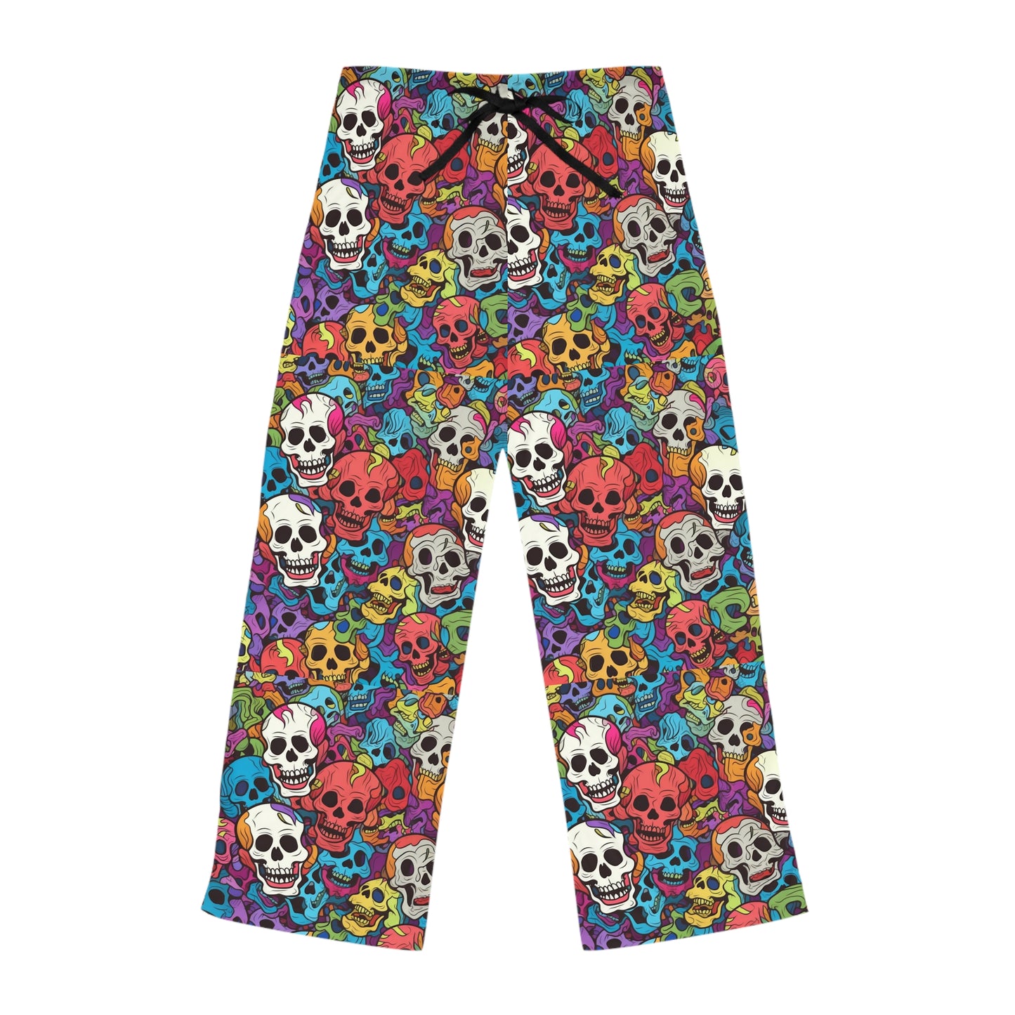 Patrón psicodélico de cabeza de calavera arcoíris, colores vibrantes - Pantalones de pijama para mujer (AOP) 