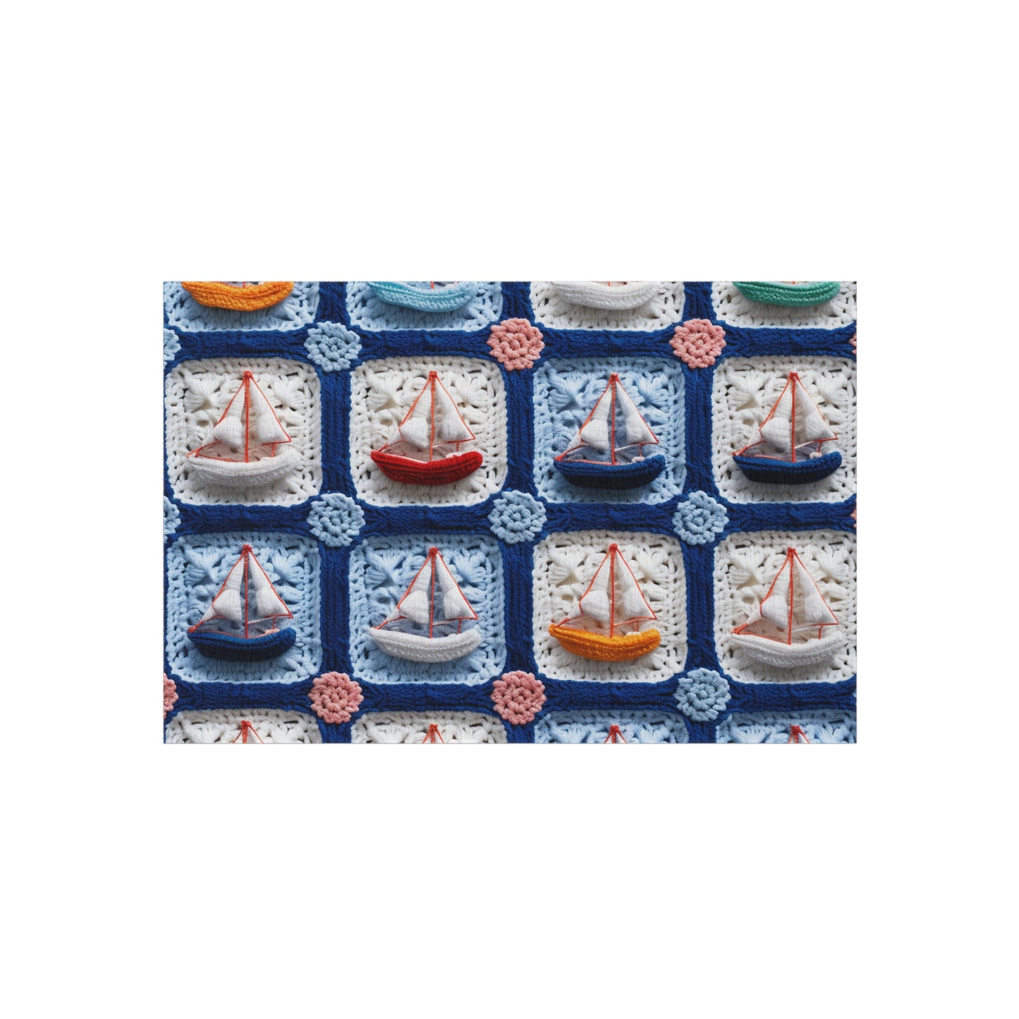 Crochet Boat Ship Sea Vessel Ocean Beach Travel Yacht Design - Outdoor Rug