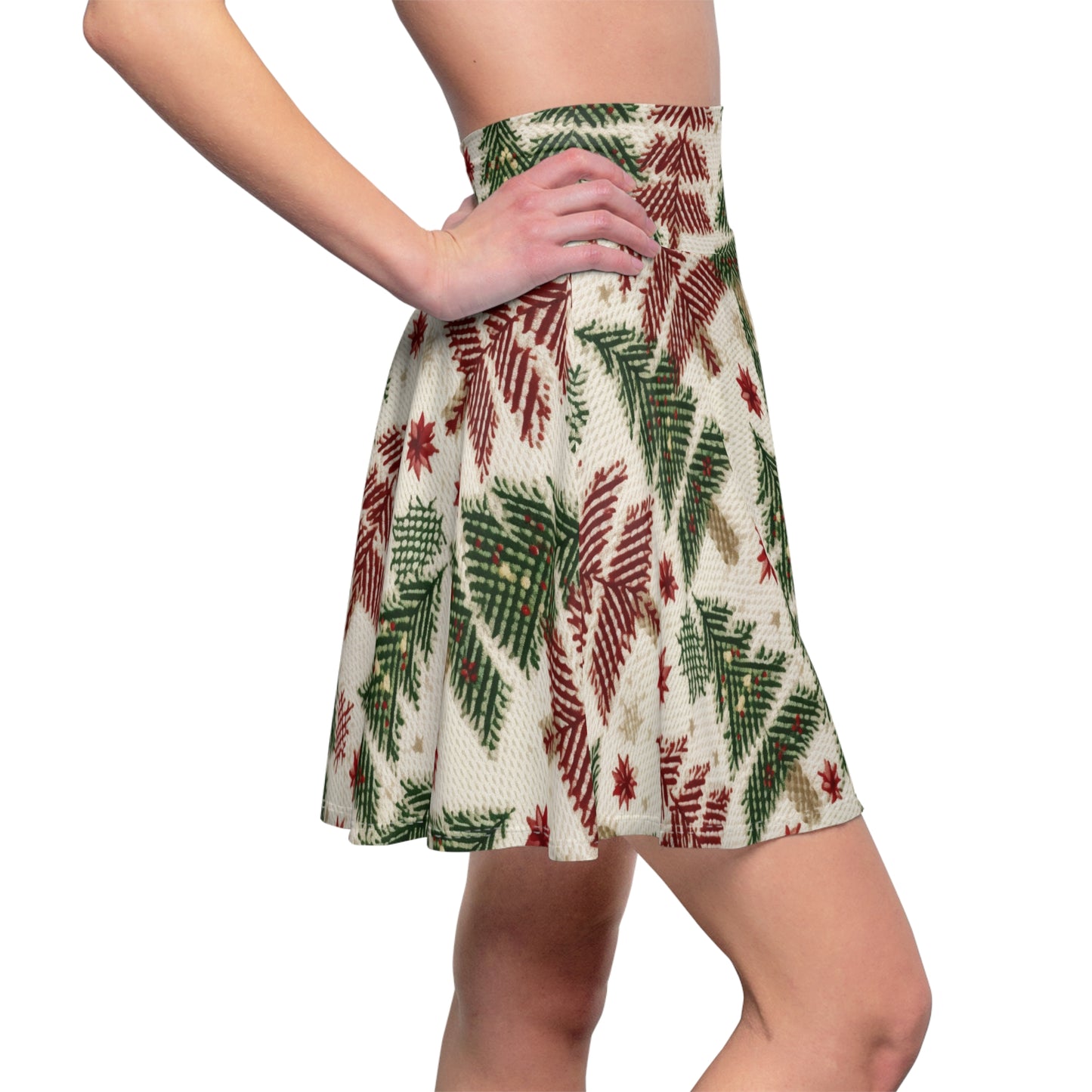 Embroidered Christmas Winter, Festive Holiday Stitching, Classic Seasonal Design - Women's Skater Skirt (AOP)