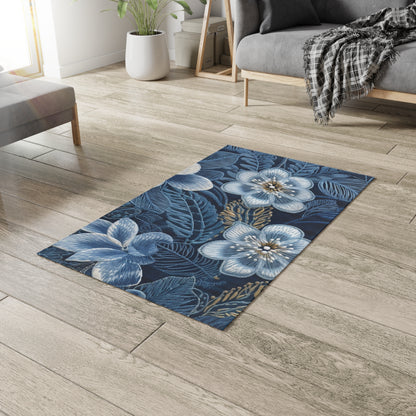 Flower Blossom Embroidery Floral on Denim Style - Dobby Rug