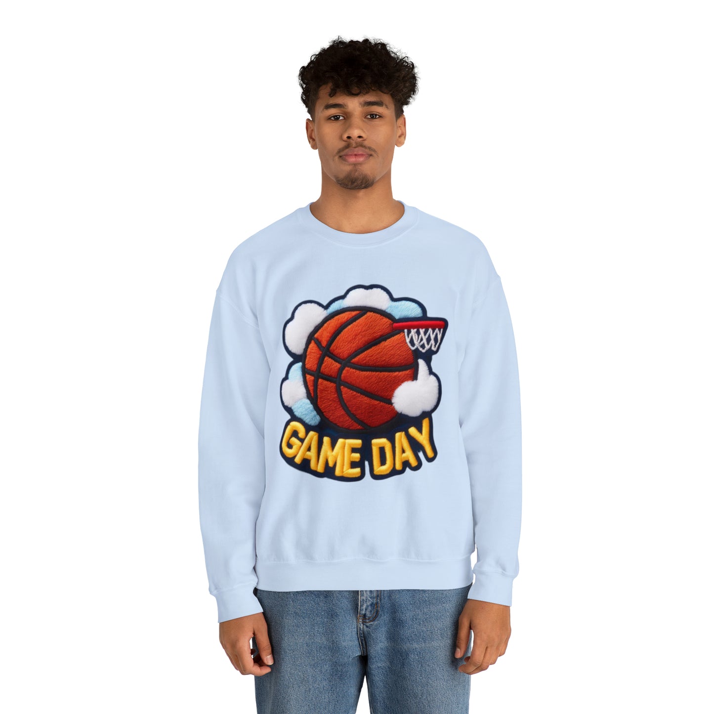 Game Day Basketball シェニール パッチ刺繍デザイン - ユニセックス ヘビー ブレンド™ クルーネック スウェットシャツ