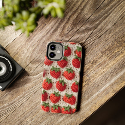 Strawberry Traditional Japanese, Crochet Craft, Fruit Design, Red Berry Pattern - Tough Phone Cases