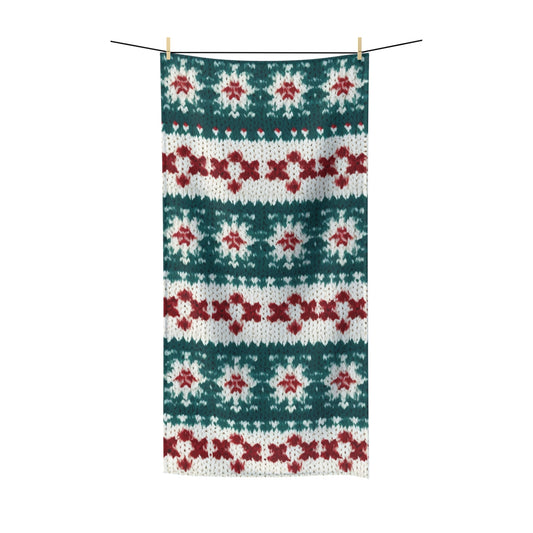 Christmas Knit Crochet Holiday, Festive Yuletide Pattern, Winter Season - Polycotton Towel