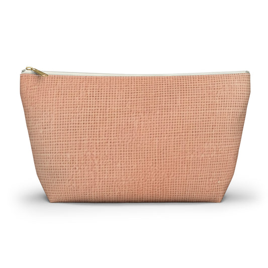 Melocotón rosa-naranja suave: tela exuberante inspirada en la mezclilla - Bolsa para accesorios con parte inferior en forma de T 