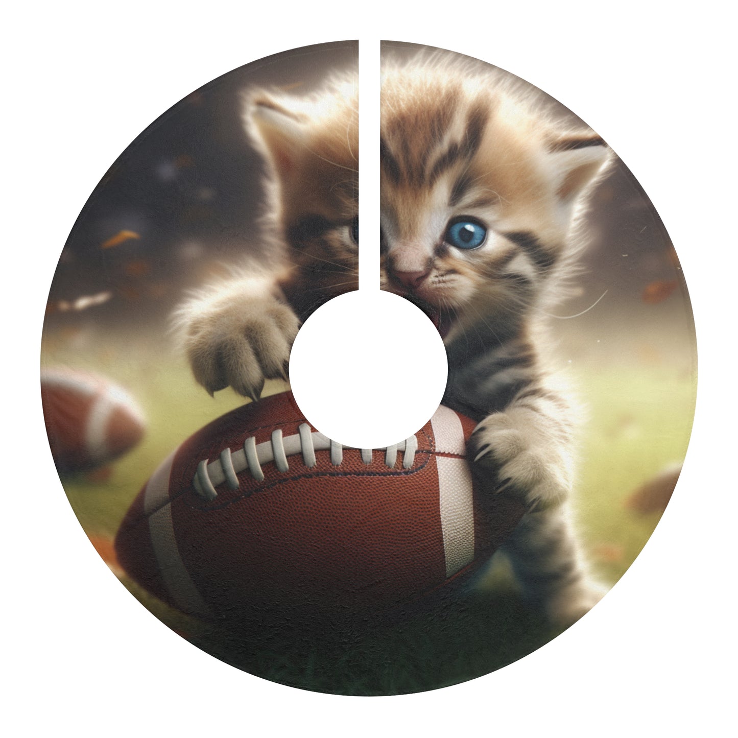 Football Kitten Touchdown: Tabby's Winning Play Sport Game - Christmas Tree Skirts