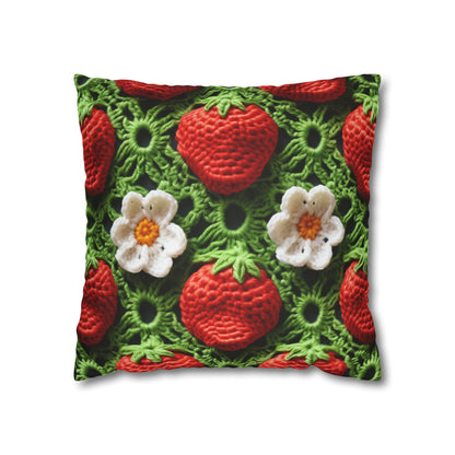 Strawberry Field Crochet - Forever Forest Greens - Fruit Berry Harvest Crop - Spun Polyester Square Pillow Case