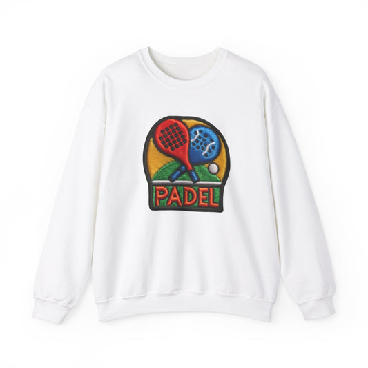 Padel Chenille Patch, Faux Graphic- Unisex Heavy Blend™ Crewneck Sweatshirt