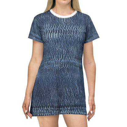 Estilo de patrón de diseño de mezclilla azul índigo - Vestido de camiseta (AOP) 