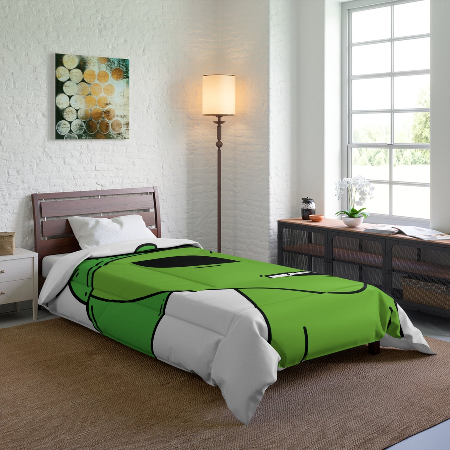 The Green Alien Visitor with Hat Bed Comforter