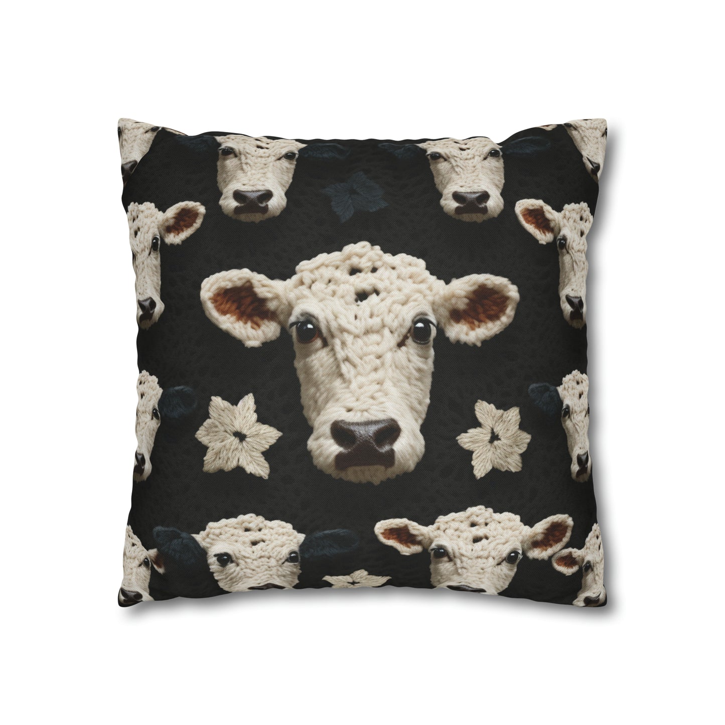 Crochet Cow Pattern Farm Animal Fabric Style - Spun Polyester Square Pillow Case