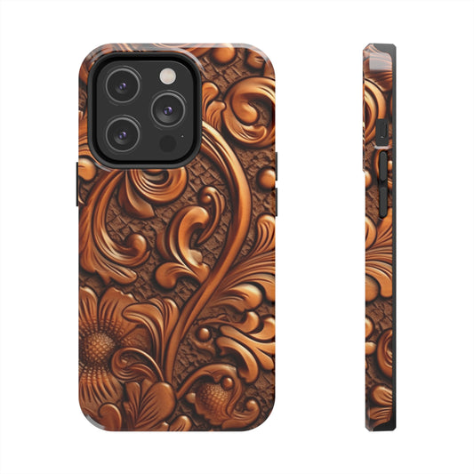 Leather Flower Cognac Classic Brown Timeless American Cowboy Design - Tough Phone Cases