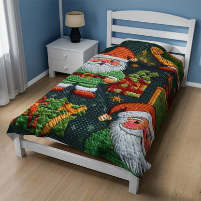 Christmas Santa Claus - Embroidered Presents - Festive Winter Wonderland - Deck the Halls Design - Velveteen Plush Blanket