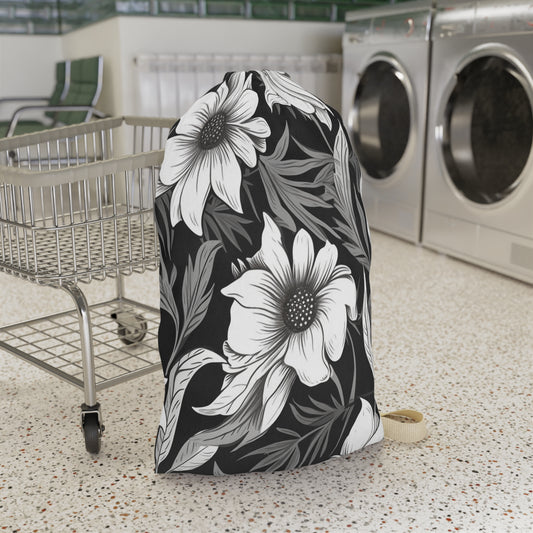 Monochromatic Floral - Blossom Maximalism, Watercolor Flower Pattern, Soft Cream Decor - Laundry Bag