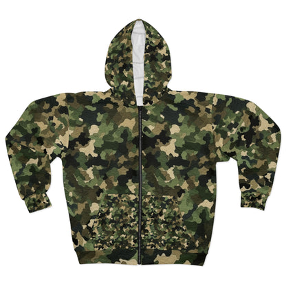 Camuflaje clásico | Envoltura de camuflaje | Camuflaje tradicional - Sudadera con capucha unisex con cremallera (AOP) 