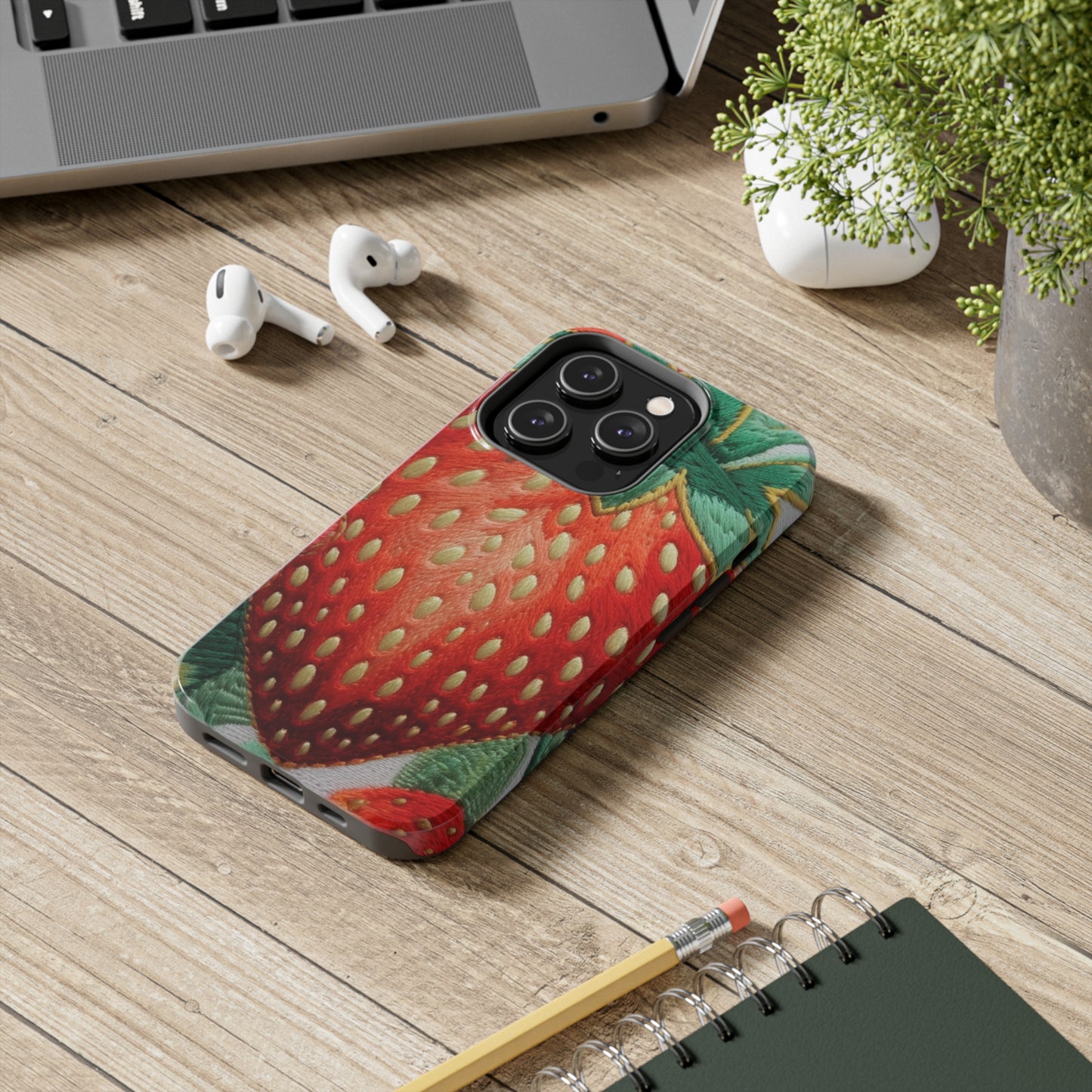 Berry Delight: Sun-Kissed Strawberries Fields Meet Embroidered Style Strawberry Patterns - Tough Phone Cases