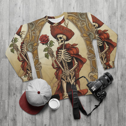 Tarot de cartas de la muerte - Esqueleto, rosa y viaje de transformación - Sudadera unisex (AOP) 