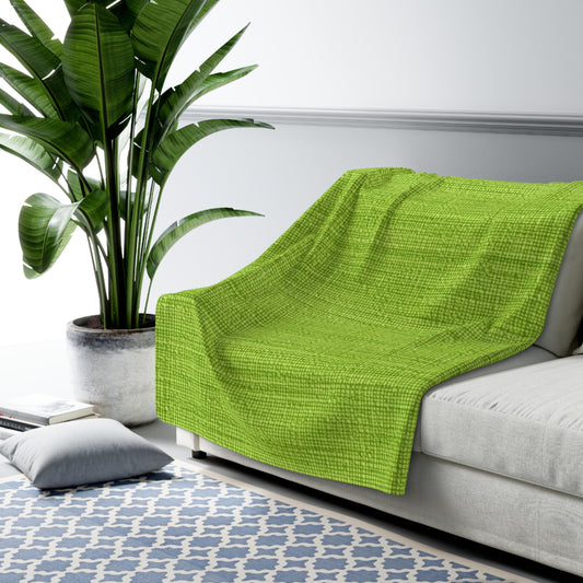 Lush Grass Neon Green: Denim-Inspired, Springtime Fabric Style - Sherpa Fleece Blanket