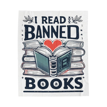 I Read Banned Books - Heartfelt Love for Literature Illustration - Velveteen Plush Blanket