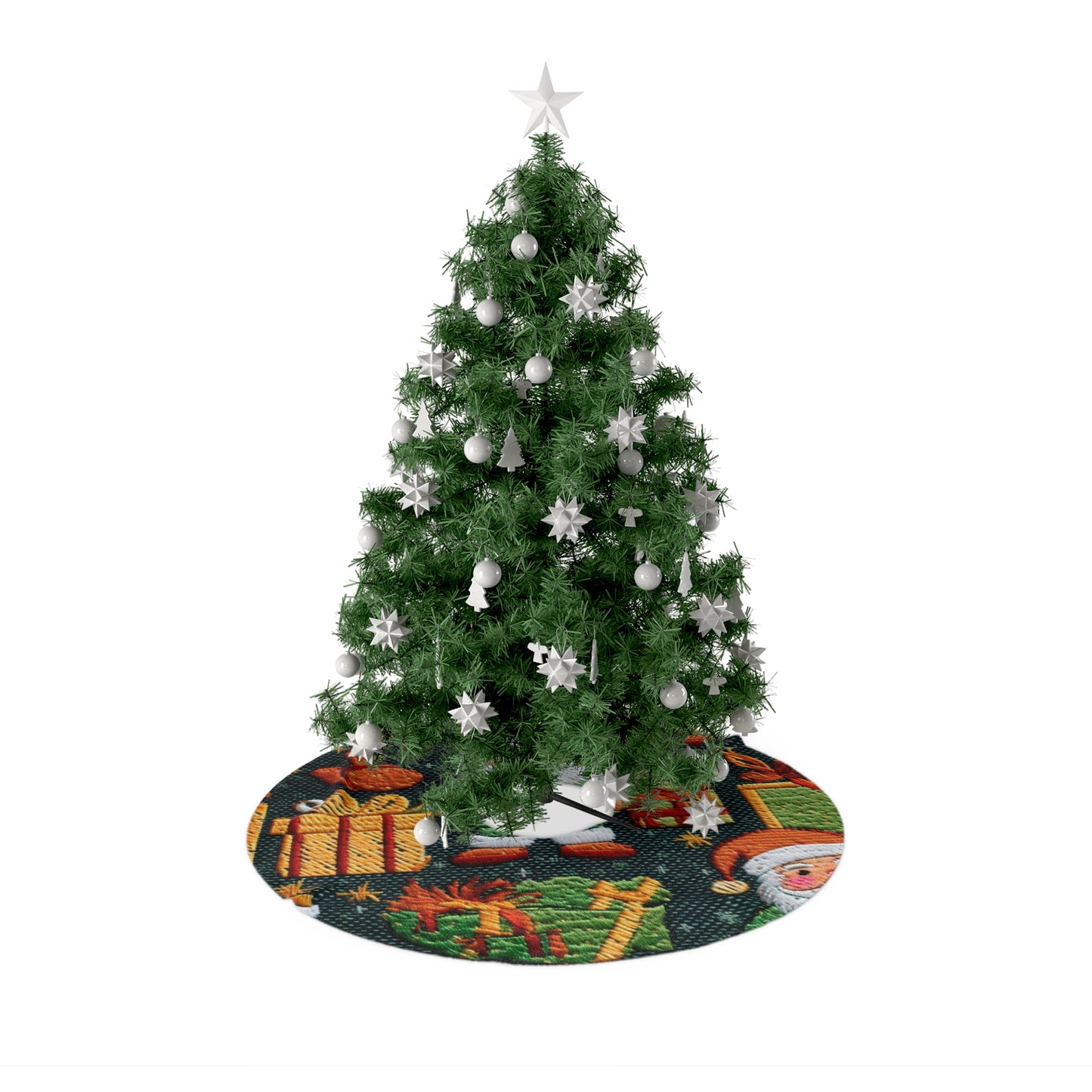 Christmas Santa Claus - Embroidered Presents - Festive Winter Wonderland - Deck the Halls Design - Christmas Tree Skirts