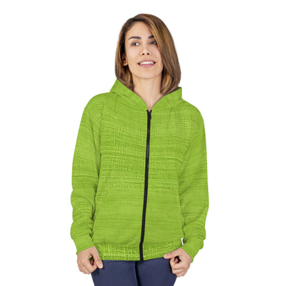 Lush Grass Neon Green: Denim-Inspired, Springtime Fabric Style - Unisex Zip Hoodie (AOP)