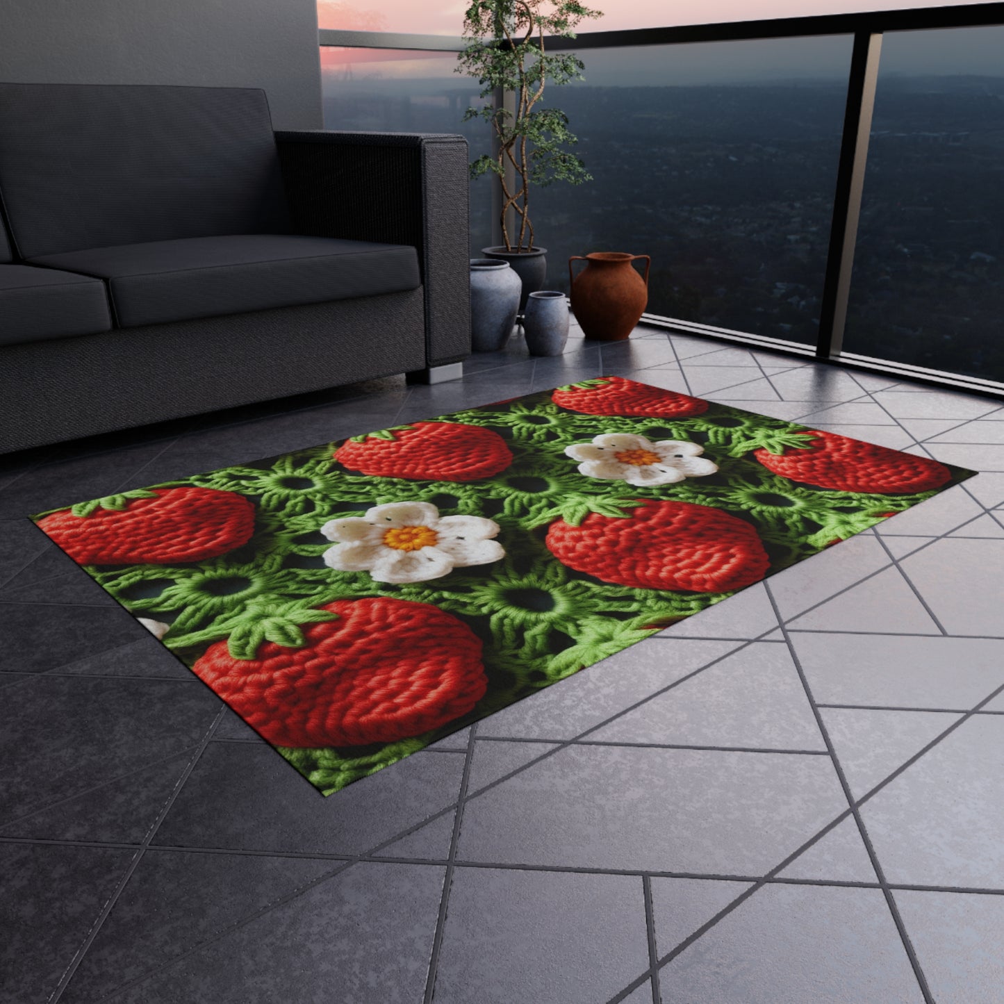 Strawberry Field Crochet - Forever Forest Greens - Fruit Berry Harvest Crop - Outdoor Rug