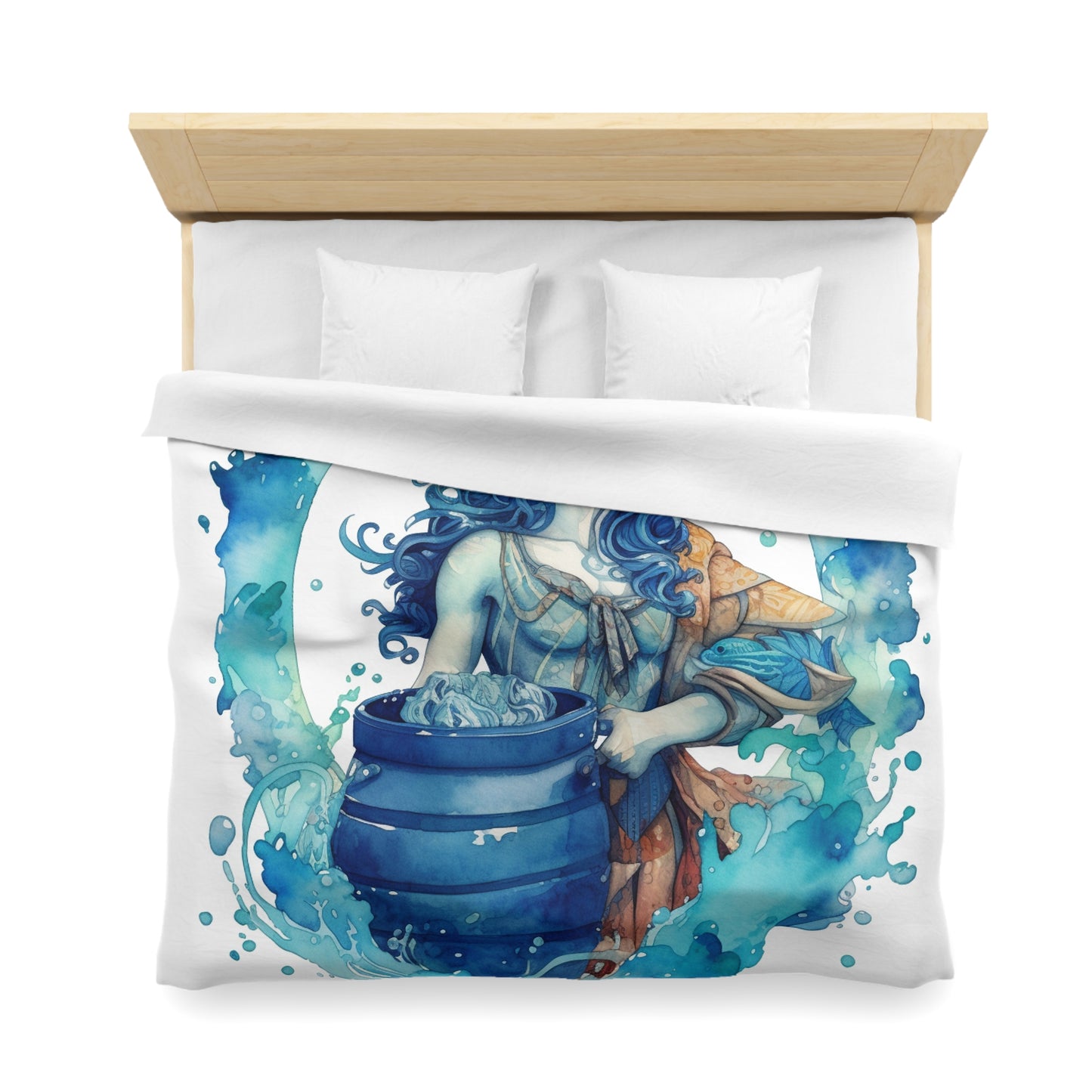 Artistic Aquarius Zodiac - Watercolor Water-Bearer Depiction - Microfiber Duvet Cover