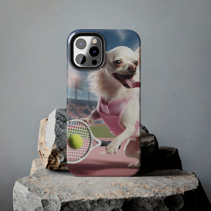 Chihuahua Tennis Ace: Dog Pink Outfit, Court Atheletic Sport Game - Tough Phone Cases