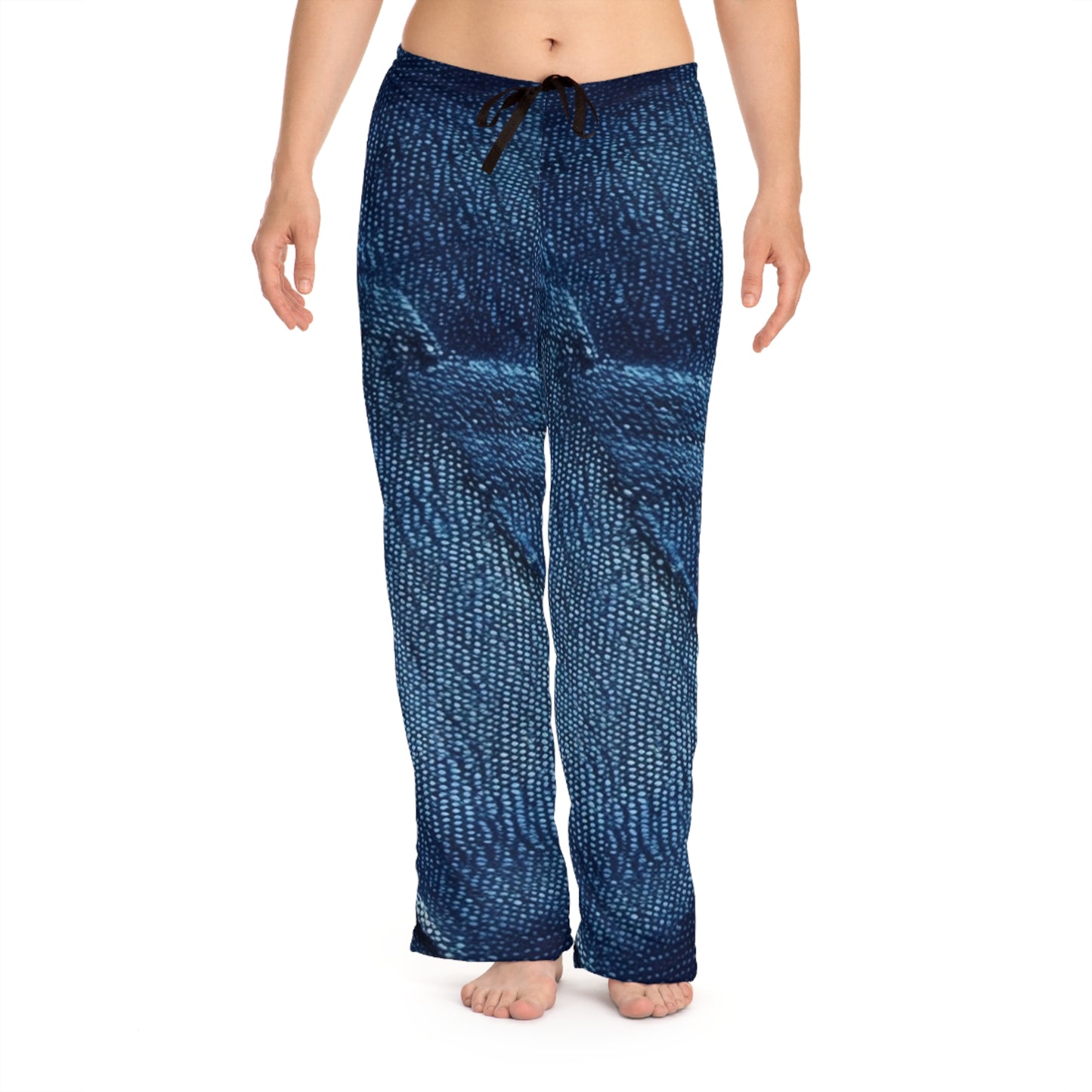 Dark Blue: Distressed Denim-Inspired Fabric Design - Women's Pajama Pants (AOP)