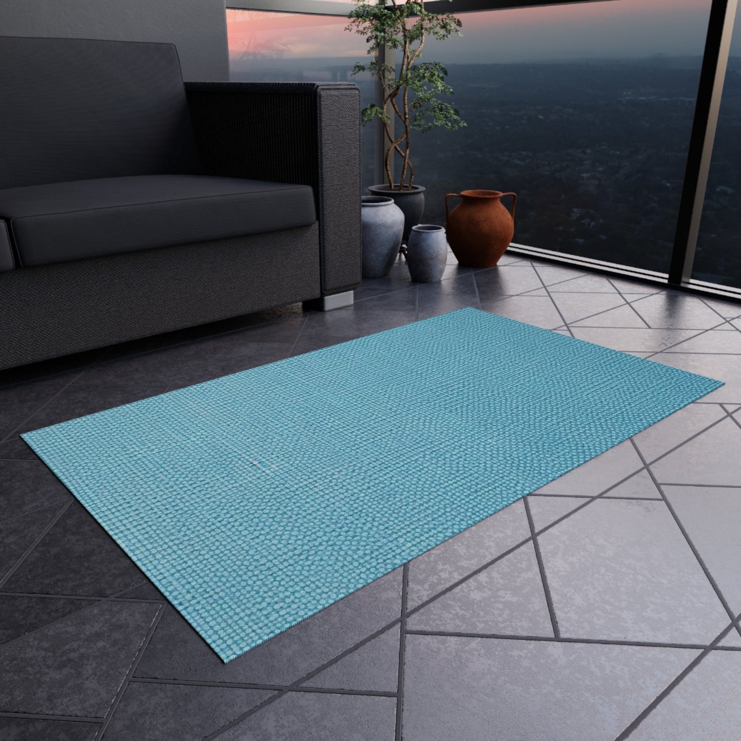 Bright Aqua Teal: Denim-Inspired Refreshing Blue Summer Fabric - Outdoor Rug