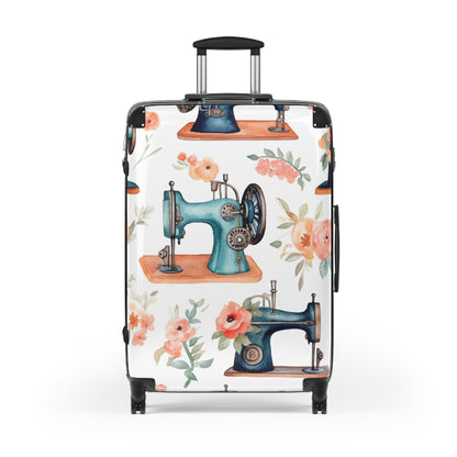 Watercolor Sewing Machines & Floral Bouquets: Antique Feminine Minimalist Styling - Suitcase