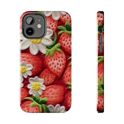 Strawberry Strawberries Embroidery Design - Fresh Pick Red Berry Sweet Fruit - Tough Phone Cases