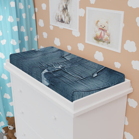 Distressed Blue Denim-Look: Edgy, Torn Fabric Design - Baby Changing Pad Cover